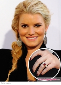 Eric Johnson gave Jessica Simpson a 5-carat ruby ring in honor of her July birthday. "The ruby design for Jessica was perfection," says Neil Lane, the celebrity jeweler behind Simpson's engagement ring. "It's a classic design with a twist because the side stones are pear-shaped."